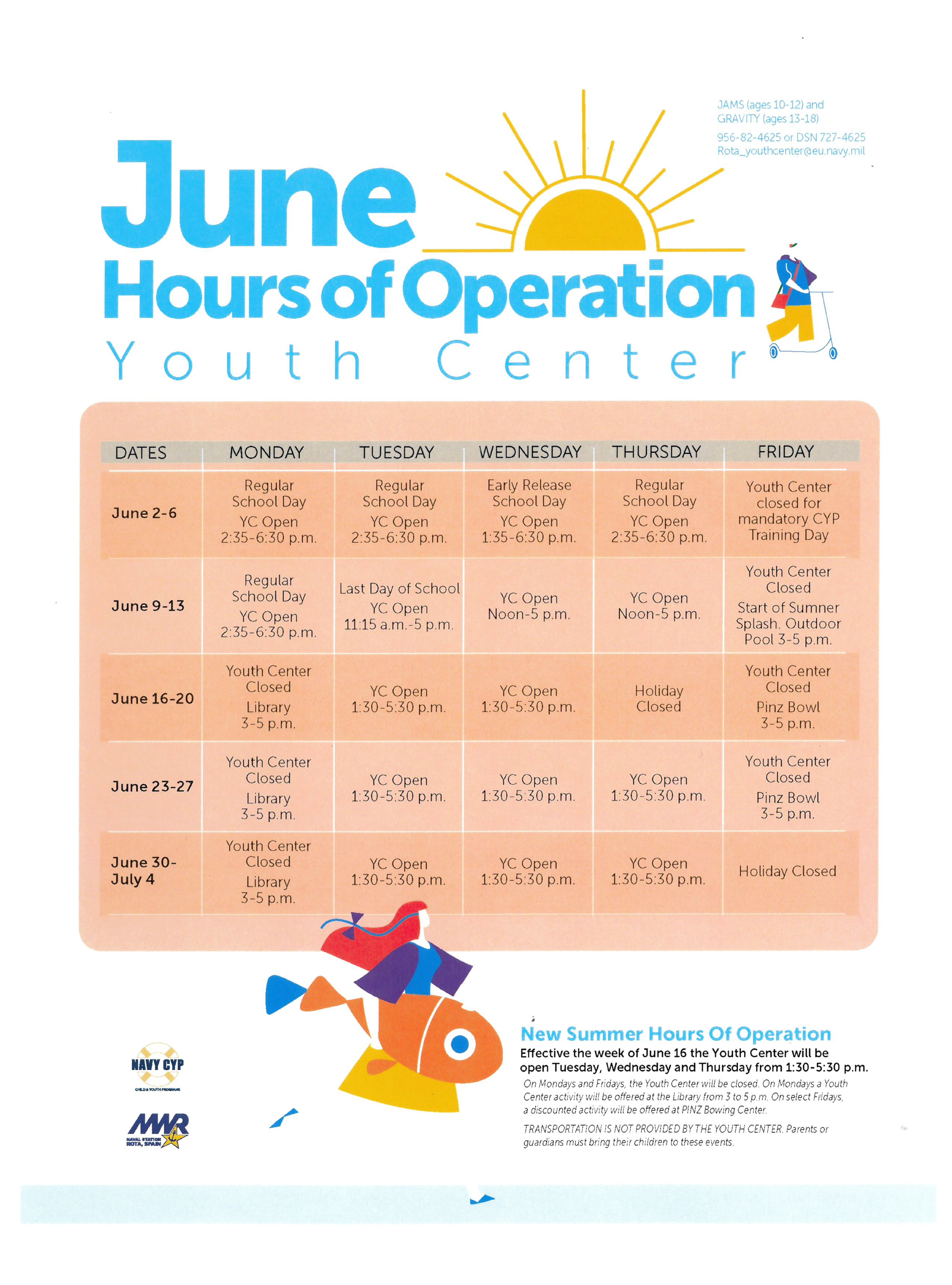 Youth Center Summer 2025 Hours